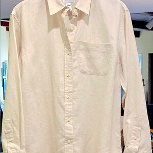 Jones NY Sport Blouse 100% Linen Beige Button-Up Long Sleeve Shirt Large